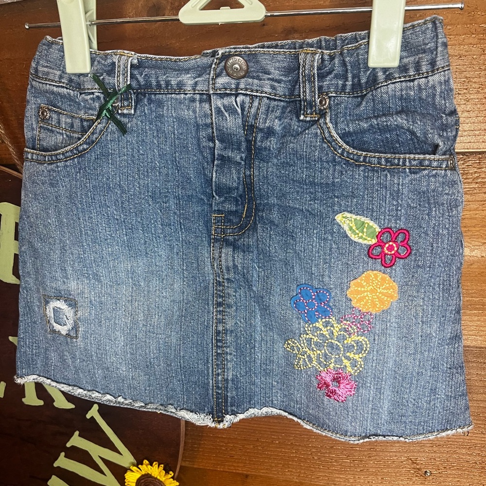 Vintage Y2K Floral Embroidered Denim Skirt Skort Faded Glory